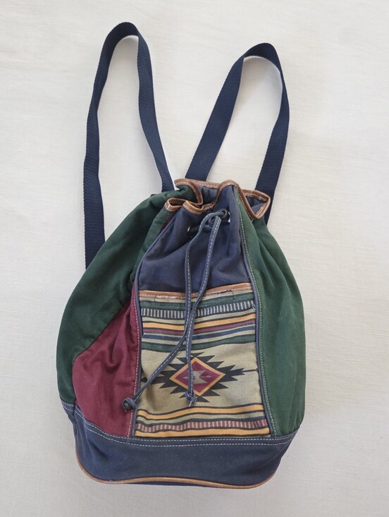 Gitano Handbags - Vintage Colorblock Canvas Drawstring Backpack - Multicolor Tribal Pattern Gitano